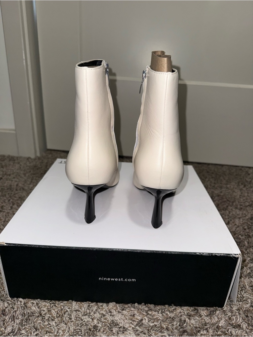 Nine West Cream Ankle Boots with Black Patent Pointed Toe - Picture 3 of 5